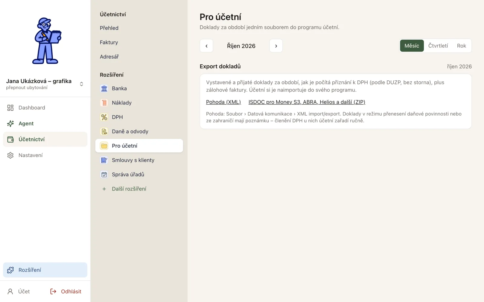 Pro účetní: doklady za měsíc jedním souborem v Pohoda XML nebo ISDOC